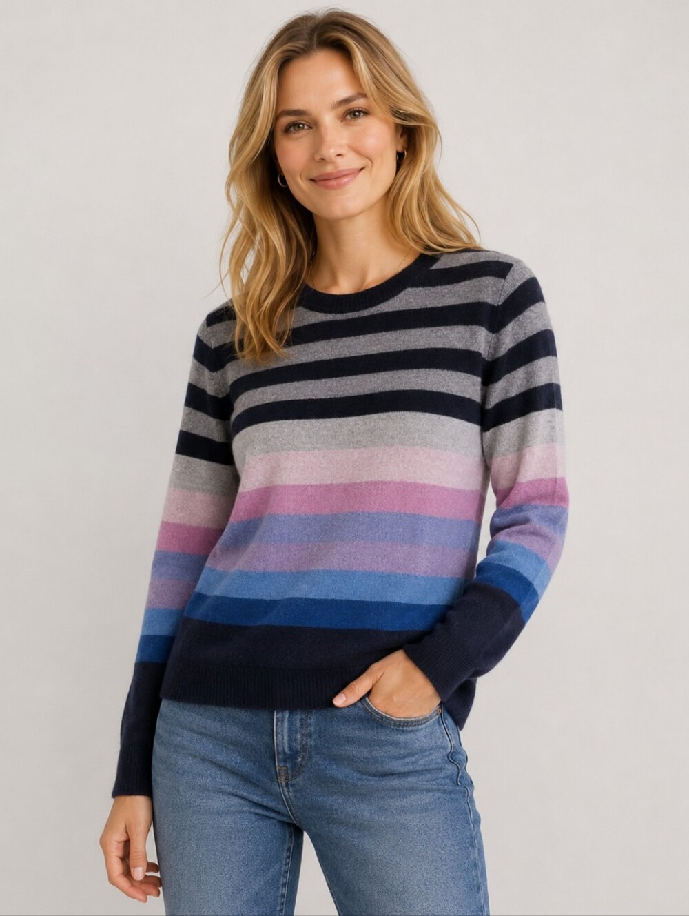Hannah Rose Stripe 100% Cashmere Sweater